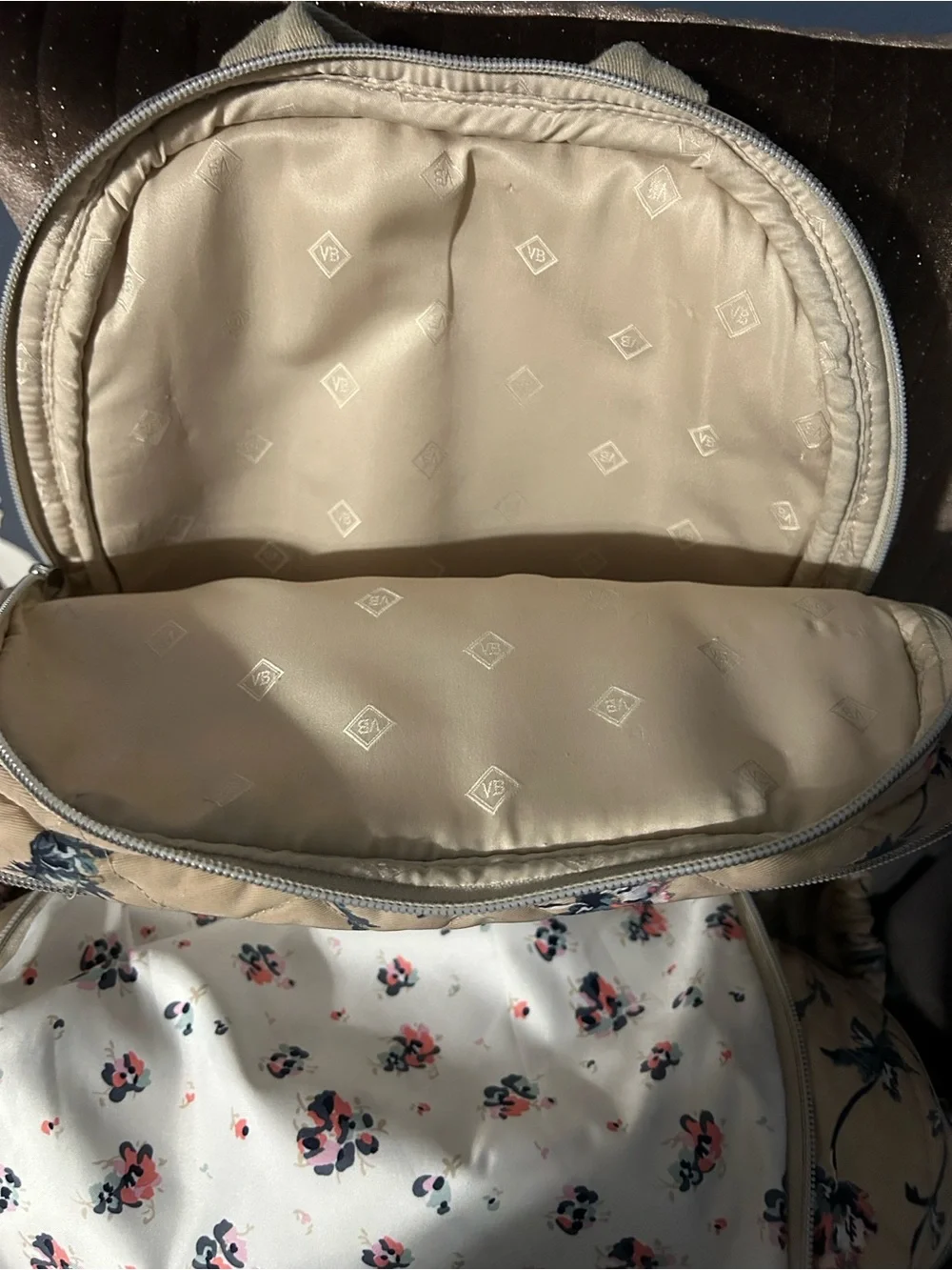 Beige Floral Quilted Backpack - Women